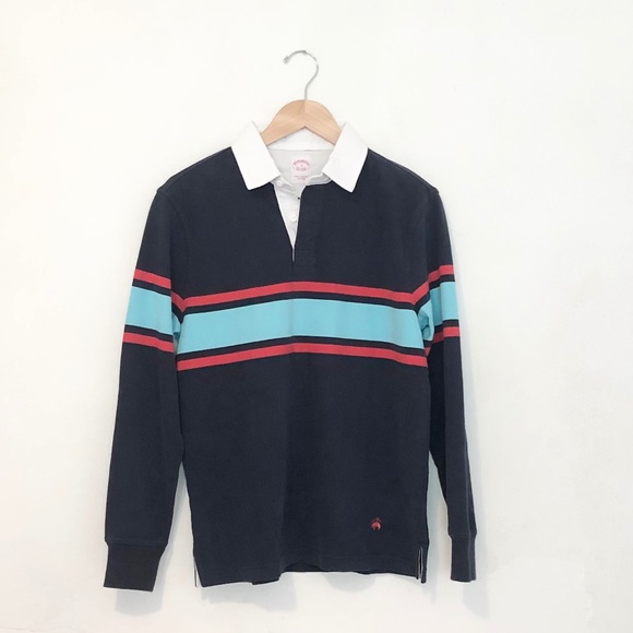 Brooks Brothers Sueded Cotton Rugby Shirt size Small in Navy/Blue/Red NWT - Picture 2 of 4